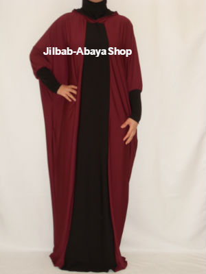 /Abaya Alyna capuche bordeaux/noir