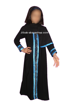 /Abaya fillette Dubai noir/bleu DESTOCKAGE