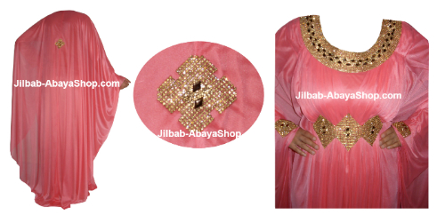 /Robe de Dubai Bassima corail/doré