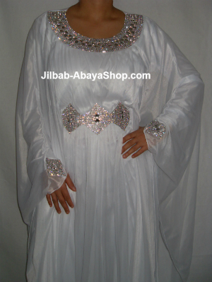/Robe de Dubai Bassima blanc/argenté