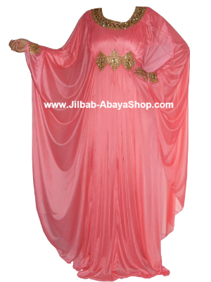 /Robe de Dubai Bassima corail/doré